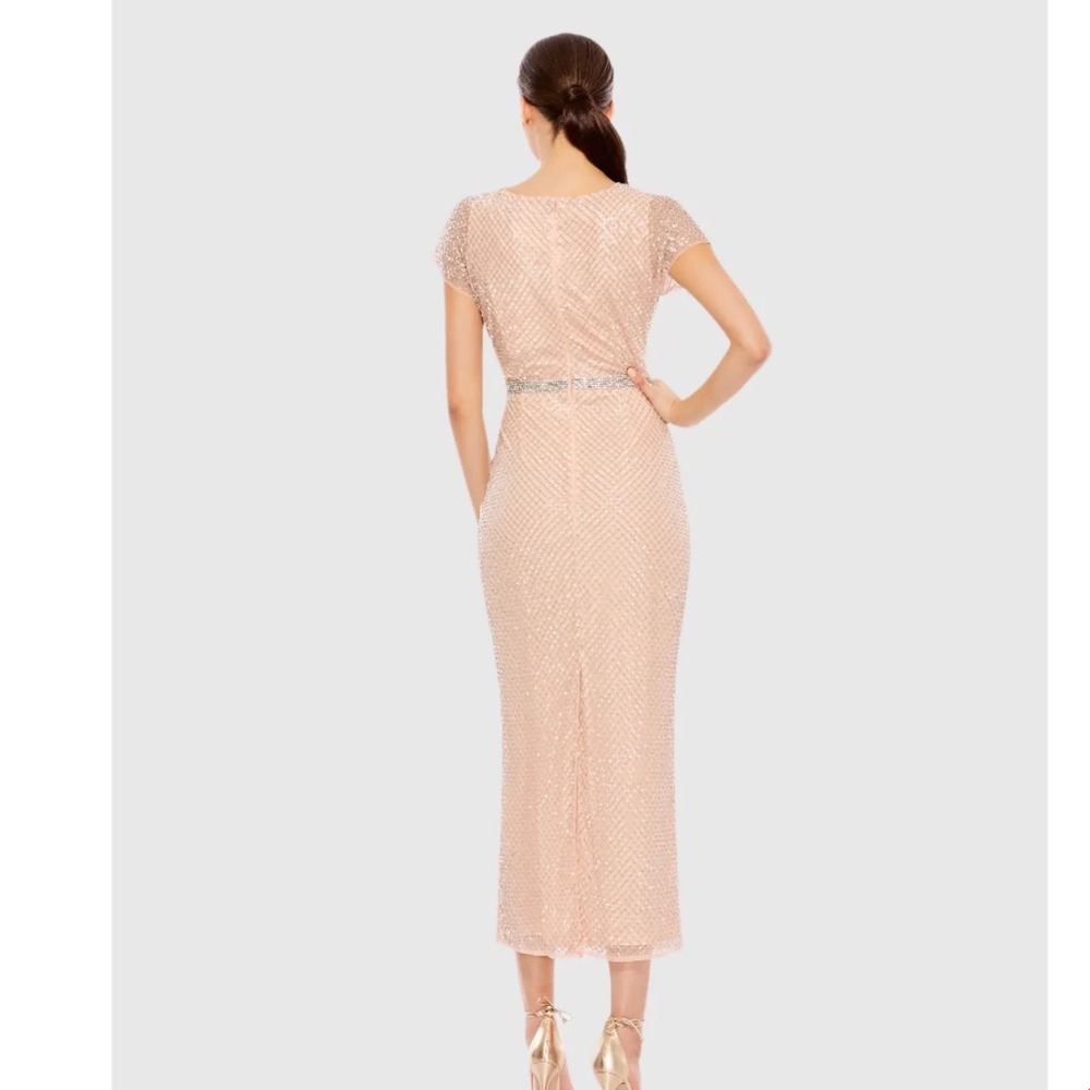 NEW Mac Duggal 14 Beaded V Neck 93787 Short Sleeve Gown Rose Pink Size 14 - Picture 2 of 15